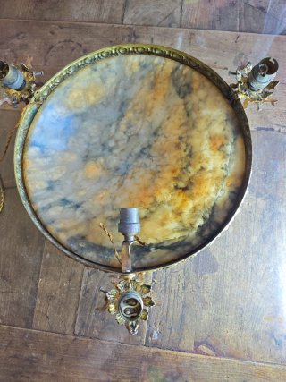 Lampadario Bronzo Dorato e Alabastro Antico