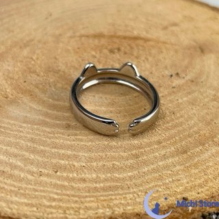 Anillo ajustable orejitas gato plata y negro