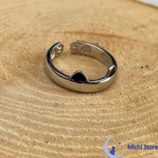 Anillo ajustable orejitas gato plata y negro