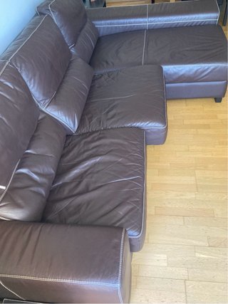 Sofá Chaise Longue Piel Marrón