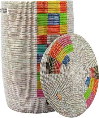 Cesto de mimbre artesanal multicolor