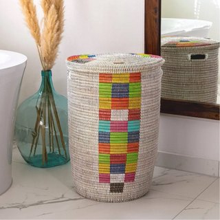 Cesto de mimbre artesanal multicolor