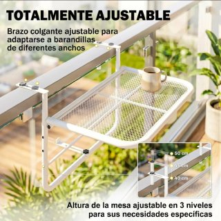 Mesa Colgante Balcón Metal Blanca