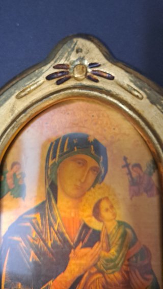 Icona legno cornice color oro Madonna Gesù 20x15