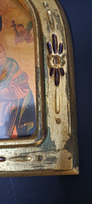 Icona legno cornice color oro Madonna Gesù 20x15