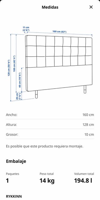 Cabecero Orrsta Cama 160 Tapizado Gris claro