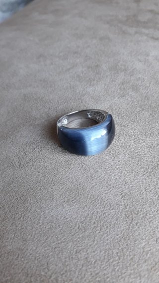 Anillo Plata 925 y Ojo de Gato Gris. T 17.5