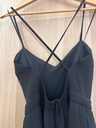 Vestido largo negro tirantes con cinturón