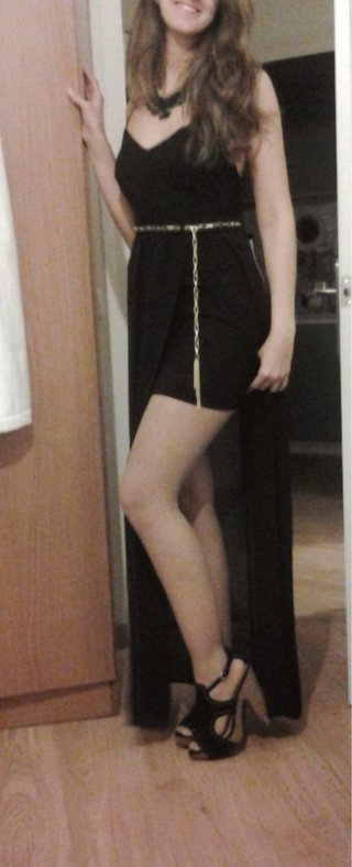 Vestido largo negro tirantes con cinturón