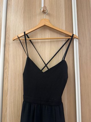Vestido largo negro tirantes con cinturón