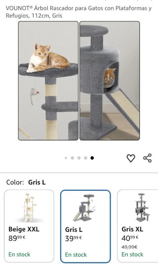 Árbol Rascador Gatos VOUNOT® 112 cm, gris