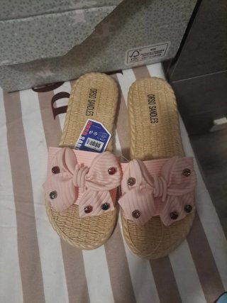 Chanclas Orso Sandles lazo rosa y beige