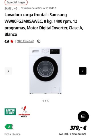Lavadora Samsung 8kg Carga Frontal Blanca