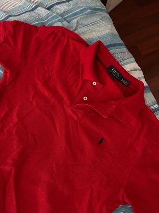 Polo Ralph Lauren Rojo Logo Azul Talla Slim Fit XL