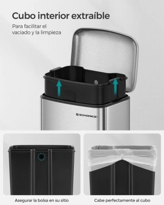 Cubo de Basura SONGMICS 30L Acero Inox Pedal