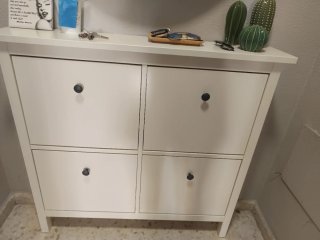Mueble entrada blanco espejo y zapatero