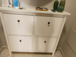 Mueble entrada blanco espejo y zapatero