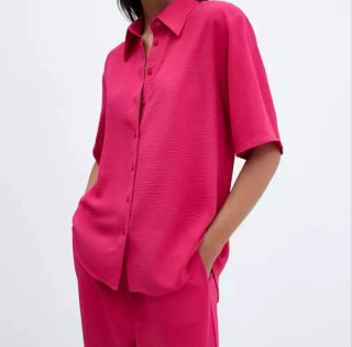 Conjunto Mango Camisa y Pantalón fucsia