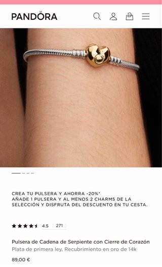 Conjunto Pandora Pulsera, Charm y Anillo Corazón