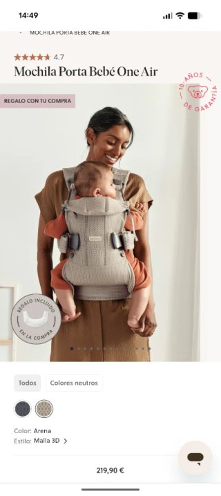 Mochila Porteo BabyBjörn One Air Gris