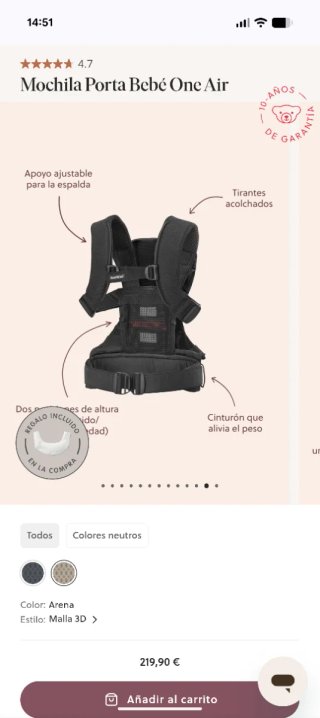 Mochila Porteo BabyBjörn One Air Gris