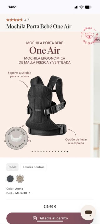 Mochila Porteo BabyBjörn One Air Gris