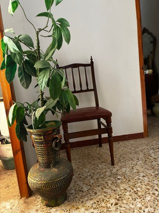 Sedia in legno con sedile in pelle