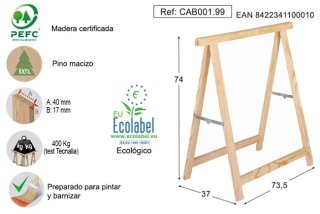 Caballetes de madera x6 - 74 cm