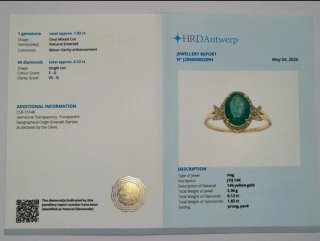 Anillo Oro 14k Esmeralda Natural y Diamantes