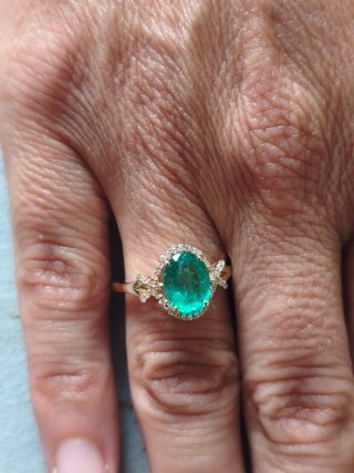 Anillo Oro 14k Esmeralda Natural y Diamantes