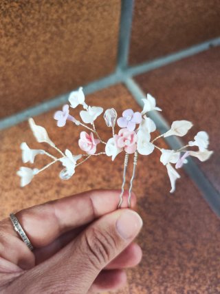 Tocado Novia/Comunión Flores Rosa y Blanco
