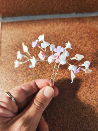 Tocado Novia/Comunión Flores Rosa y Blanco