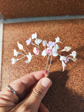 Tocado Novia/Comunión Flores Rosa y Blanco