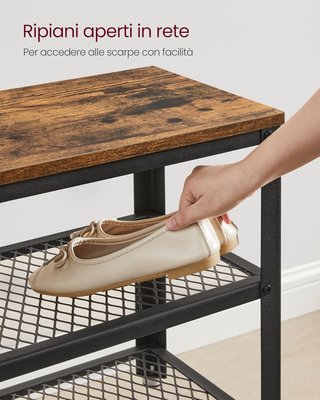 Banco Zapatero, Estante para Zapatos de 2 Niveles, Organizador de Zapatos, 73 X 30 X 45 Cm, Entrada, Salón, Dormitorio, Acero, Estilo Industrial, Marrón Vintage y Negro LBS73X