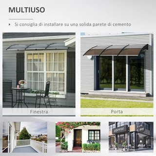Toldo Exterior 303X96Cm, Toldo de Policarbonato y Aluminio para Balcón, Ventanas y Puertas, Marrón