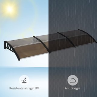 Toldo Exterior 303X96Cm, Toldo de Policarbonato y Aluminio para Balcón, Ventanas y Puertas, Marrón