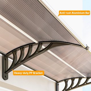 Toldo Exterior 303X96Cm, Toldo de Policarbonato y Aluminio para Balcón, Ventanas y Puertas, Marrón