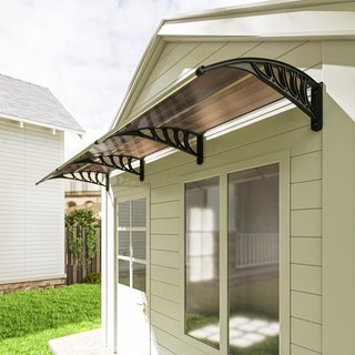 Toldo Exterior 303X96Cm, Toldo de Policarbonato y Aluminio para Balcón, Ventanas y Puertas, Marrón
