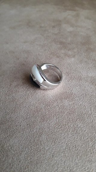 Anillo Plata 925 Ónix Blanco y Negro