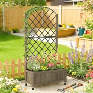 Jardinera Madera con Enrejado y Ruedas