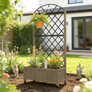 Jardinera Madera con Enrejado y Ruedas