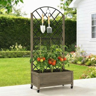 Jardinera Madera con Enrejado y Ruedas