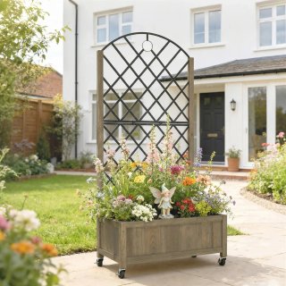 Jardinera Madera con Enrejado y Ruedas