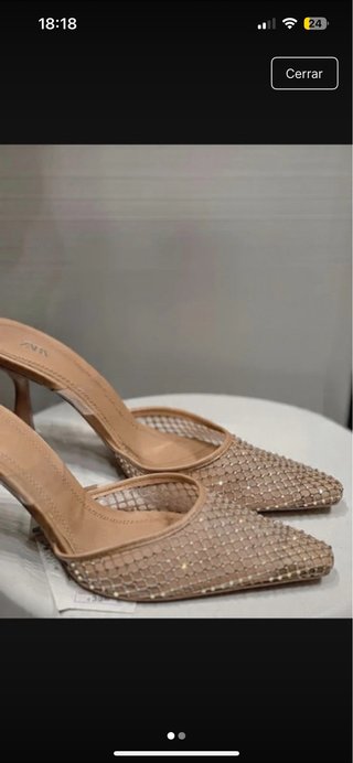 Zapatos Zara Mules Brillantes Beige Talla 38
