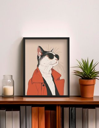 Cuadro Gato Aesthetic - Poster Animal con marco