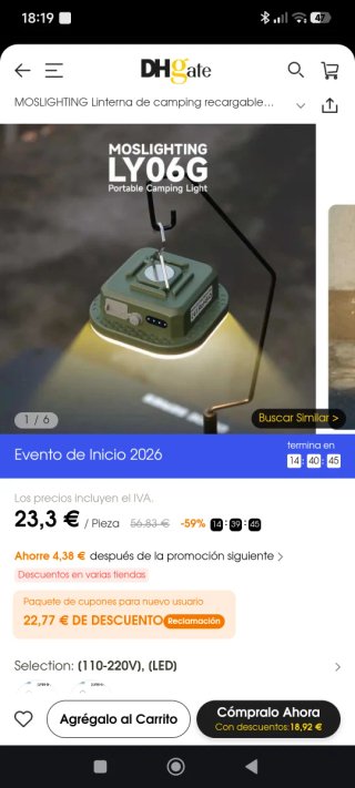 Linterna LED Camping Recargable USB