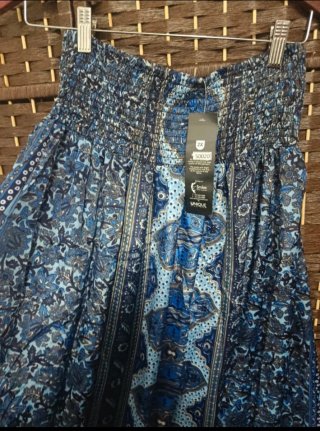 Falda larga étnica de seda -  talla única