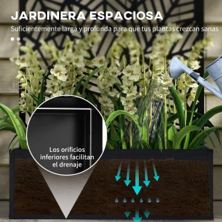 Jardinera con Biombo Metal Negro y Beige