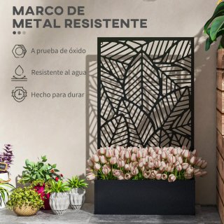 Jardinera con Biombo Metal Negro y Beige