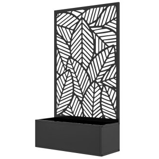 Jardinera con Biombo Metal Negro y Beige